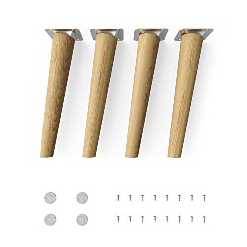 sossai® Holz-Tischbeine - Clif Round | Öl-Finish | Höhe: 25 cm | HMF2 | rund, konisch (schräge Ausführung) | Material: Massivholz (Eiche) | für Tische, Beistelltische, Schminktische von Sossai