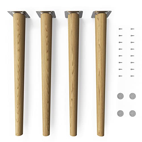 Sossai® Holz-Tischbeine - Clif Round | Öl-Finish | Höhe: 45 cm | HMF1 | rund, konisch (gerade Ausführung) | Material: Massivholz (Eiche) | für Tische, Beistelltische, Schminktische von Sossai