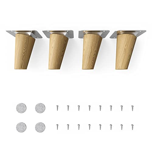 Sossai® Holz-Tischbeine - Clif Round | Öl-Finish | Höhe: 8 cm | HMF2 | rund, konisch (schräge Ausführung) | Material: Massivholz (Eiche) | für Tische, Beistelltische, Schminktische von Sossai