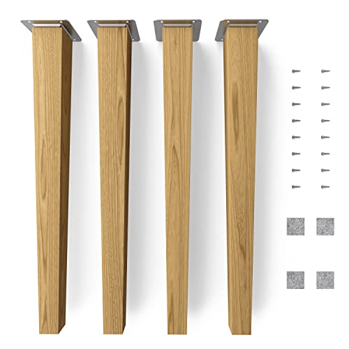 Sossai® Holz-Tischbeine - Clif Square | Öl-Finish | Höhe: 45 cm | HMF3 | eckig, konisch (gerade Ausführung) | Material: Massivholz (Eiche) | für Tische, Beistelltische, Schminktische von Sossai