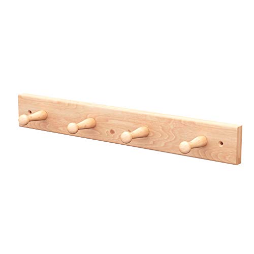 Sossai® Wandgarderobe aus Holz | Natürliche Optik - hochwertiges Buchenholz | HG1 | seidenmatt lakiert | Hakenleiste mit 4 Garderobenhaken | Breite: 41 cm von Sossai