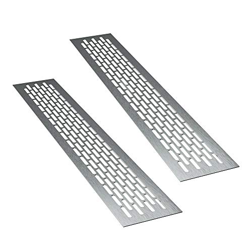 sossai® Aluminium Lüftungsgitter - Alucratis (2 Stück) | Rechteckig - Maße: 48 x 8 cm | Farbe: Inox | gebürstet von Sossai