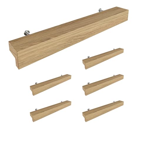 Sossai Holz Möbelgriffe aus Eiche | GAH01 | Lochabstand 128mm, Länge 188mm, 6 Stück von Sossai