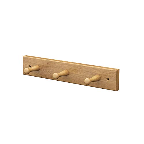 Sossai® Wandgarderobe aus Holz | Natürliche Optik - hochwertiges Eichenholz | HG1 | seidenmatt lakiert | Hakenleiste mit 3 Garderobenhaken | Breite: 31 cm von Sossai