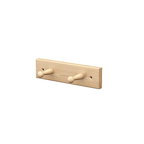 Sossai® Wandgarderobe aus Holz | Natürliche Optik - hochwertiges Kiefernholz | HG1 | seidenmatt lakiert | Hakenleiste mit 2 Garderobenhaken | Breite: 21 cm von Sossai