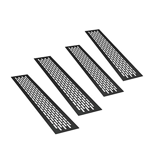 sossai® Aluminium Lüftungsgitter - Alucratis (4 Stück) | Rechteckig - Maße: 48 x 8 cm | Farbe: Schwarz | pulverbeschichtet von Sossai