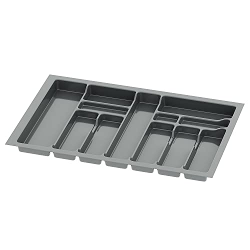 Sossai Besteckeinsatz Divio für 80cm breite Schubladen, 73x49 cm – zuschneidbar, 12 Fächer, anthrazit, Schubladeneinsatz aus Kunststoff für die Küche von Sossai
