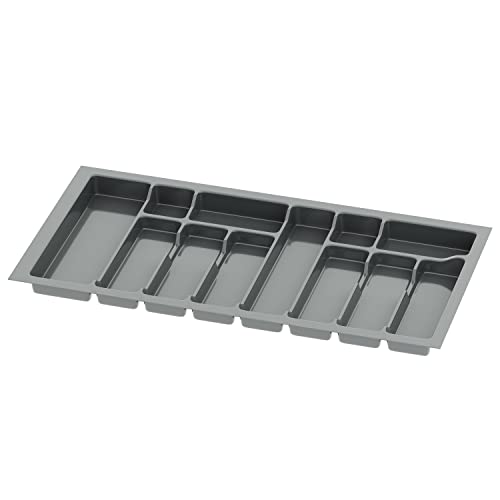 Sossai Besteckeinsatz Divio für 90cm breite Schubladen, 83x43 cm – zuschneidbar, 12 Fächer, anthrazit, Kunststoff Besteckkasten für Küchenschubladen von Sossai