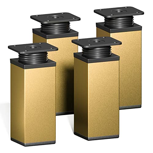 Sossai Möbel-Füße MFV1, 4er Set, goldfarben, 100 mm Höhe, Vierkantprofil 40 x 40 mm, höhenverstellbar, für Sideboards und Kommoden von Sossai