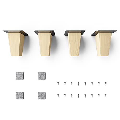 sossai® Holz-Möbelfüße - Clif Square | Natur (unbehandelt) | Höhe: 8 cm | HMF3 | eckig, konisch (gerade Ausführung) | Material: Massivholz (Buche) | für Stühle, Tische, Schränke etc. von Sossai