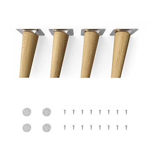 sossai® Holz-Tischbeine - Clif Round | Öl-Finish | Höhe: 12 cm | HMF2 | rund, konisch (schräge Ausführung) | Material: Massivholz (Eiche) | für Tische, Beistelltische, Schminktische von Sossai