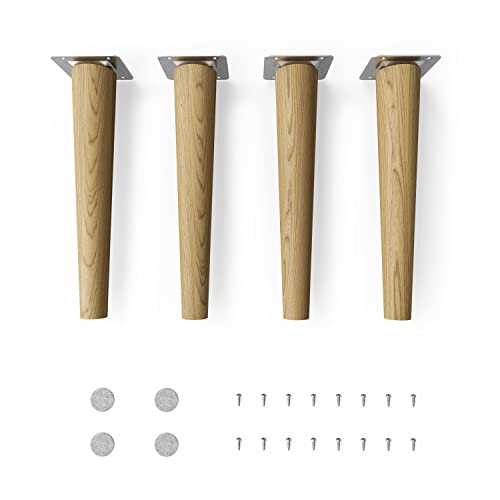 Sossai® Holz-Tischbeine - Clif Round | Öl-Finish | Höhe: 25 cm | HMF1 | rund, konisch (gerade Ausführung) | Material: Massivholz (Eiche) | für Tische, Beistelltische, Schminktische von Sossai