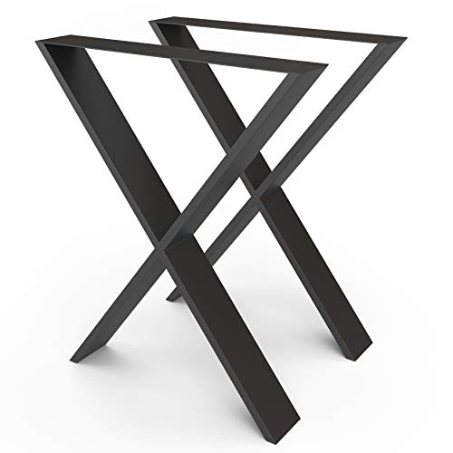 sossai® Stahl Tischgestell Tischkufen Tischbeine X-Form | TKX3 | Farbe: Schwarz | 2 Stück | Breite 60 cm x Höhe 72 cm | Profil: 100 x 20 mm von Sossai