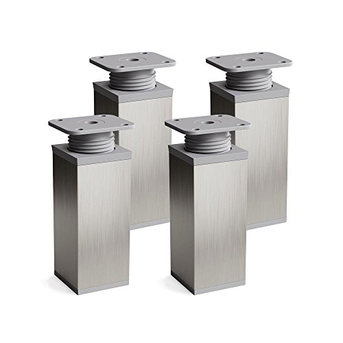 Sossai Vierkant-Möbelfüße MFV1, 4er Set, 120 mm, höhenverstellbar, Edelstahl gebürstet grau, für Schränke, Regale und Kommoden von Sossai