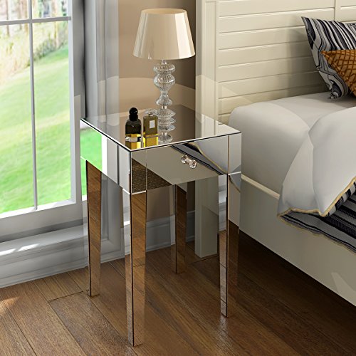 Sossiyule Nachttisch aus Glas, Spiegelschrank mit 1 Schublade, für Schlafzimmer, Wohnzimmer, Büro, 40 x 40 x 65 cm von Sossiyule
