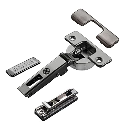 2 x Salice Topfband Serie 700 Titanium anthrazit mit Dämpfer im Topf 110° T48 Eckanschlag inkl. Linear-Montageplatte Höhe 6 mm mit Exzenterverstellung und Abdeckkappenset Schrankscharnier von SO-TECH® von SOTECH