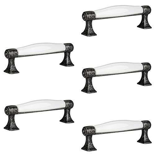 SO-TECH® 5er SET Antikgriff MARIE Porzellangriffe Weiß Kommodengriff Altsilberoptik BA 96 mm von SOTECH