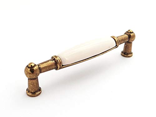 SO-TECH® Porzellangriff Landhaus Möbelgriffe Cremefarbig/Messingoptik Antik BA 96 mm von SOTECH