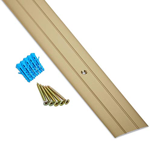 SOTECH 2 Stück Übergangsschienen Cross aus Aluminium Messing eloxiert 1000 x 37 x 2 mm Übergangsprofil gelocht inkl. Befestigungsset Bodenschiene für Teppich, Parkett, Fliesen Übergänge von SOTECH