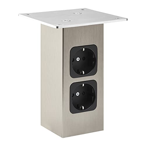 SOTECH Barkonsole gerade mit Steckdosen (70 x 70 mm, Höhe 170 mm, 30 Kg Tragkraft, Edelstahloptik) Konsole für Holzplatten oder Glasplatten von SOTECH