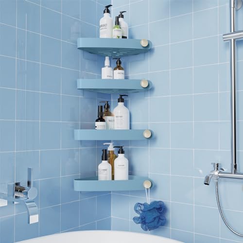 Sotfamily 4 Stück Plastik Duschablage ohne Bohren Duschregal Duschkorb Kommt mit einem kleinen runden Haken Duschkörbe an der Wand montiert für Küchen und Badezimmer, Blau von Sotfamily