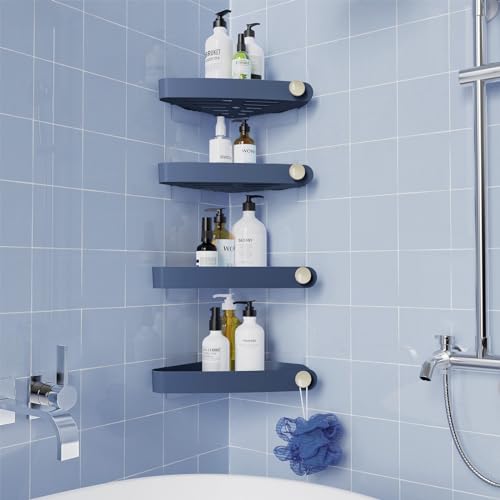 Sotfamily 4 Stück Plastik Duschablage ohne Bohren Duschregal Duschkorb Kommt mit einem kleinen runden Haken Duschkörbe an der Wand montiert für Küchen und Badezimmer, Navy Blau von Sotfamily
