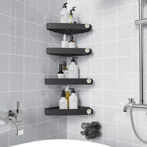 Sotfamily Duschablage ohne Bohren Ecke, 4 Stück Duschregal Badregal ohne Bohren mit Klebepad, Rostfreier Kunststoff Shampoo Halterung für Dusche für Badezimmer, Schwarz von Sotfamily