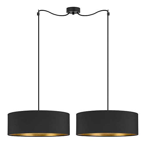 Sotto Luce Akai Glamour 2-Licht-Pendelleuchte - Stoff anthrazit/gold - 1,5 m schwarzes Stoffkabel - schwarze Deckenrosette - 2 x e27 - ø 45 cm von Sotto Luce