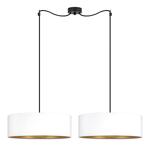 Sotto Luce Akai Glamour 2-Licht-Pendelleuchte - weiß/goldener Stoff - 1,5 m schwarzes Stoffkabel - schwarze Deckenrosette - 2 x e27 - ø 45 cm von Sotto Luce