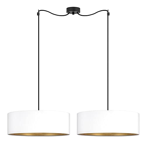 Sotto Luce Akai Glamour 2-Licht Pendelleuchte - weiß/goldener Stoff - 1,5 m schwarzes Stoffkabel - schwarze Deckenrosette - 2 x e27 - ø 45 cm von Sotto Luce