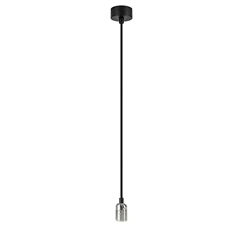 Sotto Luce Bi minimalistische 1-Licht-Pendelleuchte - Nickel - 1,5 m schwarzes Textilkabel - schwarze Deckenrosette - 1 x e27 - Fassung von Sotto Luce