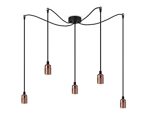 Sotto Luce Bi minimalistische 5-Licht-Pendelleuchte - Kupfer - 1,5 m schwarzes Textilkabel - schwarze Deckenrosette - 5 x e27 - Fassungen von Sotto Luce