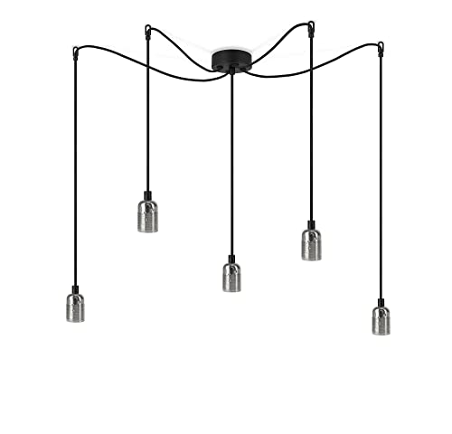 Sotto Luce Bi minimalistische 5-flammige Pendelleuchte - Nickel - 1,5 m schwarzes Textilkabel - schwarze Deckenrosette - 5 x e27 - Fassungen von Sotto Luce