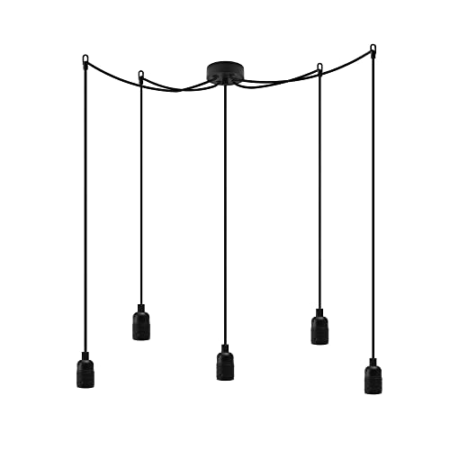 Sotto Luce Bi minimalistische 5-flammige Pendelleuchte - schwarzes Metall - 1,5 m schwarzes Textilkabel - schwarze Deckenrosette - 5 x e27 - Fassungen von Sotto Luce