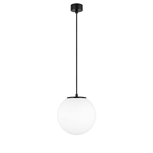 Sotto Luce Tsuki kugelförmige 1-Licht-Pendelleuchte - mattes opal/schwarzes Glas - 1,5 m schwarzes Textilkabel - schwarze Deckenrosette - 1 x e27 - ø 25 cm von Sotto Luce