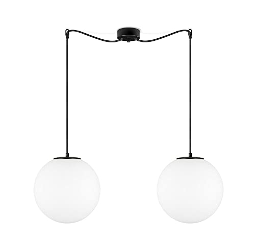 Sotto Luce Tsuki kugelförmige 2-Licht-Pendelleuchte - mattes opal/schwarzes Glas - 1,5 m schwarzes Textilkabel - schwarze Deckenrosette - 2 x e27 - ø 30 cm von Sotto Luce