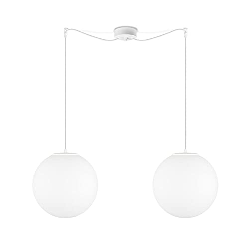 Sotto Luce Tsuki kugelförmige 2-Licht-Pendelleuchte - mattes opal/weißes Glas - 1,5 m weißes Textilkabel - weiße Deckenrosette - 2 x e27 - ø 30 cm von Sotto Luce