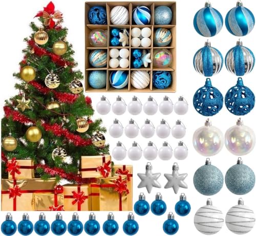 Souarts 42/44 Stücke Weihnachtskugeln, 3-6cm Weihnachtsbaumkugeln Weihnachtsbaum Deko Glänzend Weihnachten Dekoration Ornamente Christbaumkugeln(Blau/Weiß 42er) von Souarts