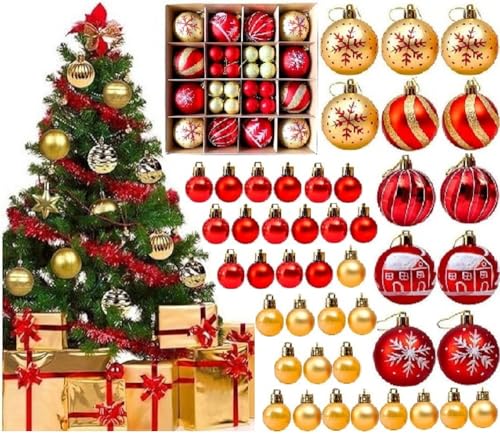 Souarts 42/44 Stücke Weihnachtskugeln, 3-6cm Weihnachtsbaumkugeln Weihnachtsbaum Deko Glänzend Weihnachten Dekoration Ornamente Christbaumkugeln(Gold/Rot 44er) von Souarts