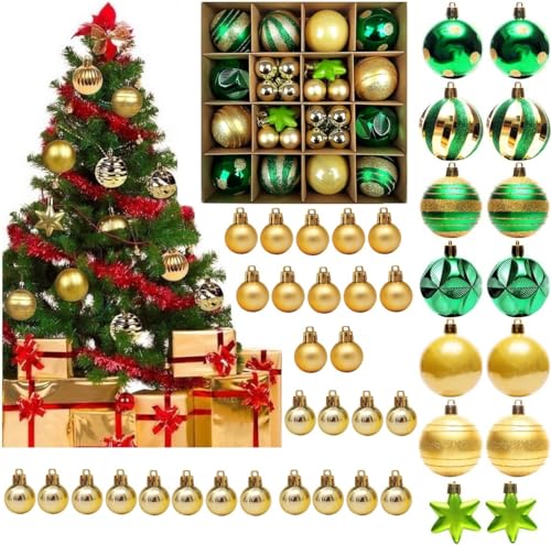 Souarts 42/44 Stücke Weihnachtskugeln, 3-6cm Weihnachtsbaumkugeln Weihnachtsbaum Deko Glänzend Weihnachten Dekoration Ornamente Christbaumkugeln(Grün/Gold 42er) von Souarts