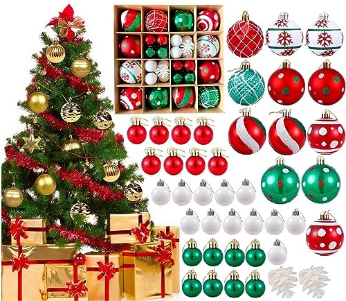 Souarts 42/44 Stücke Weihnachtskugeln, 3-6cm Weihnachtsbaumkugeln Weihnachtsbaum Deko Glänzend Weihnachten Dekoration Ornamente Christbaumkugeln(Rot/Grün/Weiß 42er) von Souarts