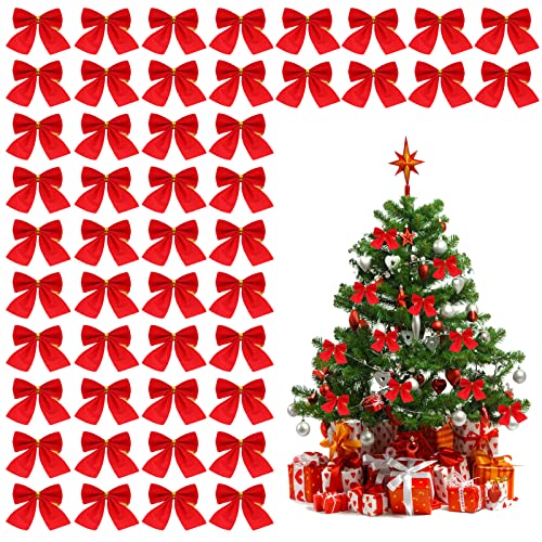 Souarts 48 Stück Weihnachtsschleifen, Weihnachtsbaum Schleifen Rot Gold Weihnachten Deko Glitzer Schleifen Weihnachtsbogen Band Bogen Ornamente für Weihnachtskranz Geschenk(Rot) von Souarts