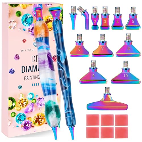 Souarts 5D Diamond Painting Zubehör Stift Set, Drill Pen mit Gewinde Metall Ersatz Stiftköpfen, Malkleber Lehm für Mosaikherstellung Nagelkunst Diamanten Malerei Strassstein (21er Blau Mehrfarbig) von Souarts