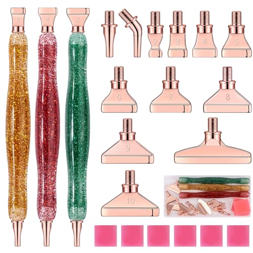 Souarts 5D Diamond Painting Zubehör Stift Set, Weihnachten Drill Pen mit Gewinde Metall Ersatz Stiftköpfen Kleber für Mosaikherstellung Nagelkunst Diamanten Malerei (Rot Gold Grün Rosegold) von Souarts