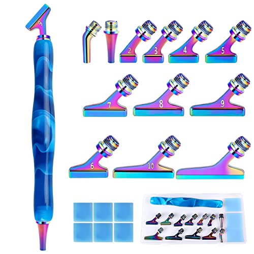 Souarts 5D Diamond Painting Zubehör Stift Set 14/20er, Drill Pen mit 45° Gewinde Metall Ersatz Stiftköpfen für Mosaikherstellung Nagelkunst Diamanten Malerei Strassstein(Bunt Blau，20PCS) von Souarts