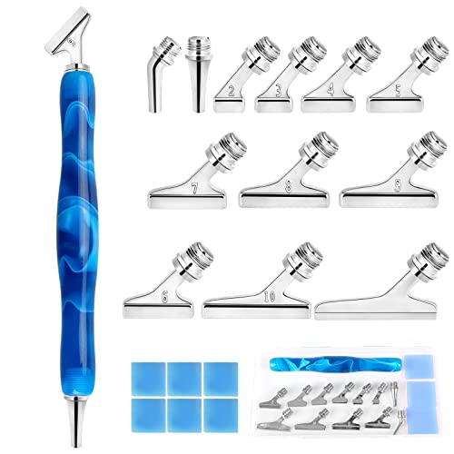 Souarts 5D Diamond Painting Zubehör Stift Set 14/20er, Drill Pen mit 45° Gewinde Metall Ersatz Stiftköpfen für Mosaikherstellung Nagelkunst Diamanten Malerei Strassstein(Silber Blau，20PCS) von Souarts