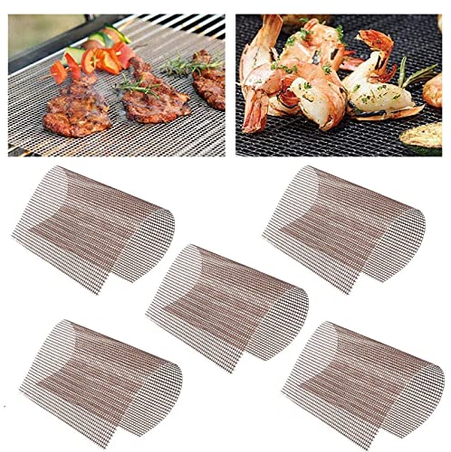 Souarts 5PCS Grill Netz Grillmatte Antihaft Wiederverwendbar, Eckig Rund Grillmatte für den BBQ Backzubehör zum Grillen für Gasgrill Holzkohle Backofen(Kaffee，30x40cm) von Souarts