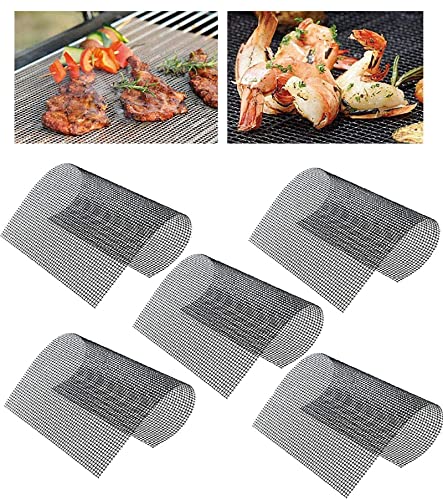 Souarts 5PCS Grill Netz Grillmatte Antihaft Wiederverwendbar, Eckig Rund Grillmatte für den BBQ Backzubehör zum Grillen für Gasgrill Holzkohle Backofen(Schwarz，30x40cm) von Souarts