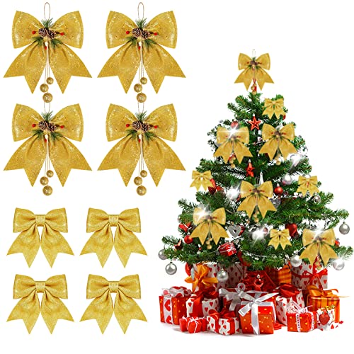 Souarts 8PCS Weihnachten Große Rote Schleife Zierschleifen Riesenschleife, Schleife Deko für Weihnachtsbaum Kamin Wand Schaufenster Kranz, Geschenkschleife Dekoschleife für Geschenke, Gold von Souarts