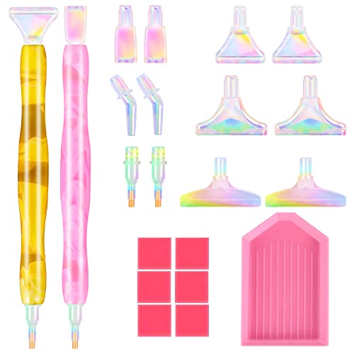 Souarts Diamond Painting Stift Zubehör Set, Bunt Diamant Painting Stifte Aufsätze Plastik, Erwachsene Kinder 5D Drill Pen für Mosaikherstellung Nagelkunst Diamantmalerei(21PCS Gelb Rosa) von Souarts